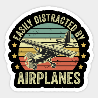 Easily Distracted By Airplanes Pilot Funny Aviation Lover Sticker